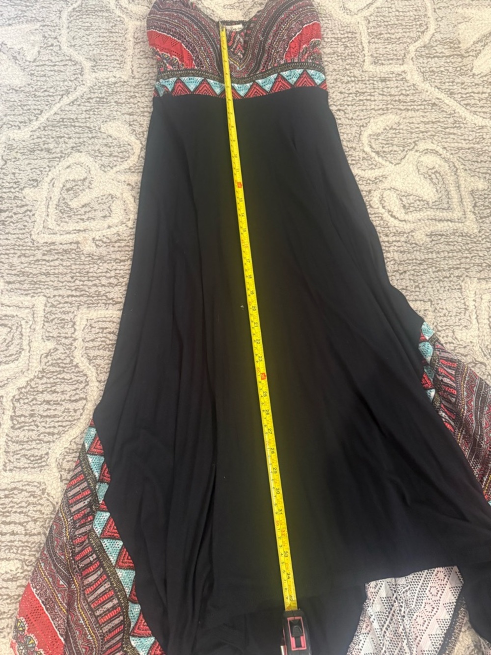 American Rag Black Midi Dress with Red & Teal Patterned Bodice - Picture 5 of 8